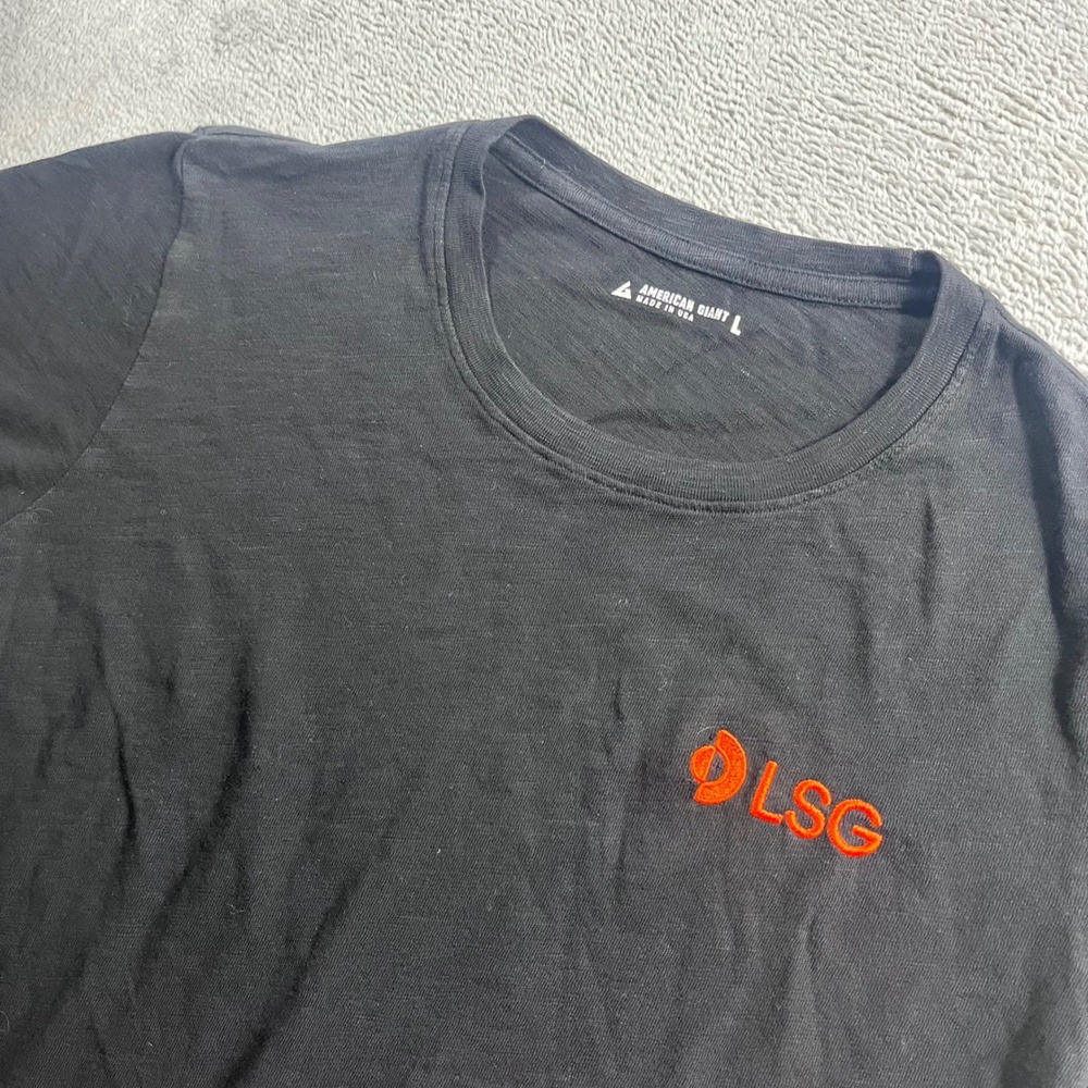 American Giant Mens Black LSG Logo Embroidered T-Shirt Size L Made in USA